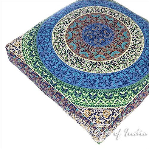 Mandala Floor Pillow Cover Meditation Cushion Seating Throw Hippie Round Colorful Decorative Bohemian Indian Pouf Ottoman Handmade Cover ONLY (K1 Dark Blue 3, 35" x 35") - color: K1 Dark Blue 3, size: 35" x 35" (Pack of 1)