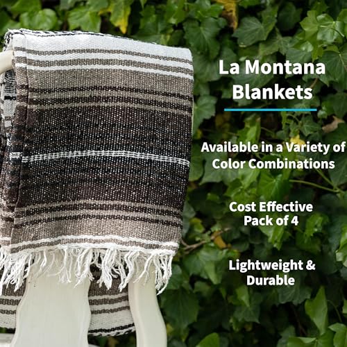 La Montana Bulk Falsa Mexican Blanket, 4 Pack, Dark Brown/Mocha/White - color: Dark Brown/Mocha/White