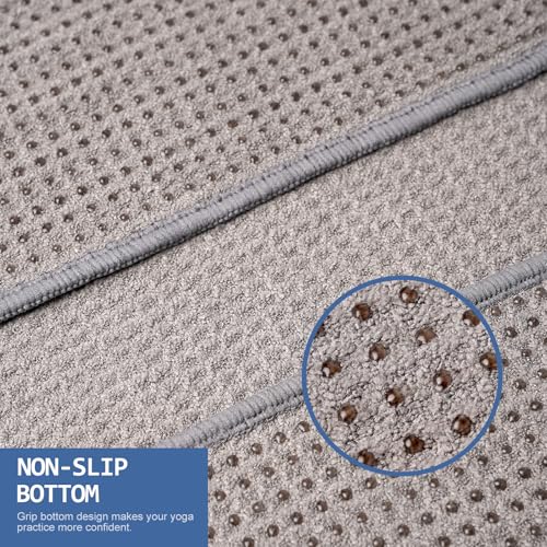 Eunzel 2 Pack Hot Yoga Towel, Non-Slip Yoga Mat Towel with Grip Dots Stickyfiber Sweat Absorbent Towel for Hot Yoga, Pilates and Workout 72" x 24", Grey - color: Grey