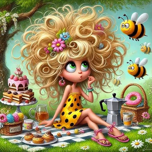 5D Girls Picnic Diamond Painting Kits for Adults Beginner 13.7X13.7inch | DIY Diamond Art Kits for Adults,Round Full Drill Diamond Dots with Gem Art Kits,And Relaxing Crafting,Home Wall Decor Gifts - color: HP83