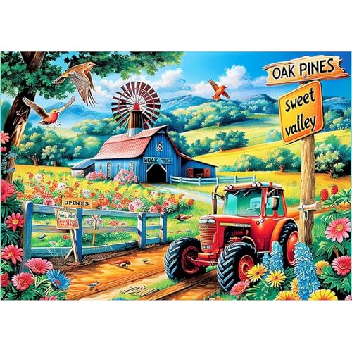SENQAO Farmhouse Diamond Art Kits for Adults, Country Farm Scene with Windmill Diamond Painting Kits for Beginners, 5D Round Full Drill Winter Gem Art Kit, Home Wall Decor Gifts 12x16 inch - color: Farmhouse