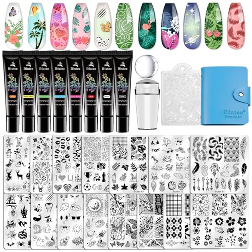 Biutee 15PCS Nail Art Stamping Plate 8 Nail Stamping Gel Polish Nail Stamping Kit Nail Stamper Scraper with Storage Bag, Lace Flower Butterfly Star Design Nail Stamp Template Kit for DIY Nail Art - color: 26 Piece Set