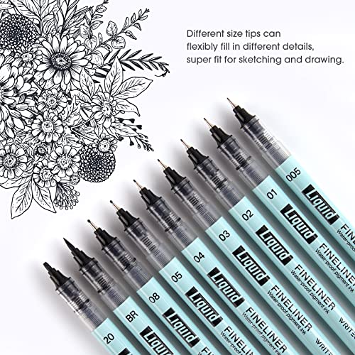 WRITECH Liquid Fineliner Pens Black Precision Multiliner Micro Pen 9 Pack, Quick Dry Waterproof Pigment Ink Drawing Pen for Journaling Planning Hand Lettering Illustration Sketching Calligraphy
