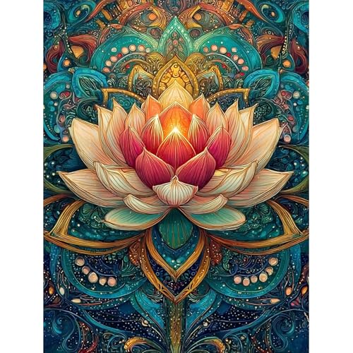DIYDECORFUN Mandala Lotus Flower 5D Full Drill Diamond Art Kits for Adults & Beginners, Round Diamond Painting, DIY Gem Art & Diamond Dots, Stress Relief Crafts for Home Wall Decor, 12 x 16 Inch - color: QD151