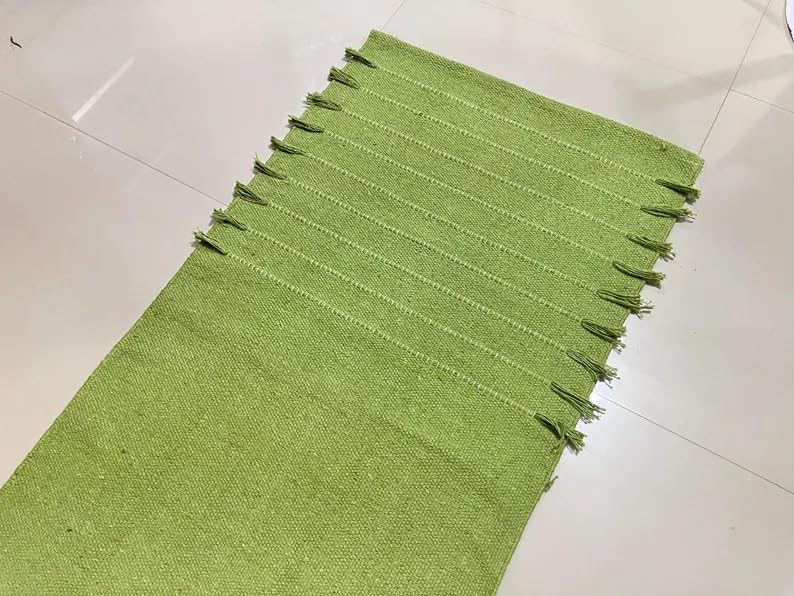 Payal Rugs Cotton Yoga Mat - Eco-Friendly Hand-Woven Rug - Non Slip & Thick (24”x72”x5mm) for Yoga Everyday Fitness at Home - Comfortable Extra-Long - color: Green