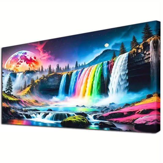 COHAYISY Large Waterfall Diamond Art Painting, DIY Landscape Pack Round Diamond Painting Kits for Adults Beginners, Crystal Rhinestones for Home Wall Decoration Gift 15.7x27.5inch - color: 25- 64 Rainbow Waterfall