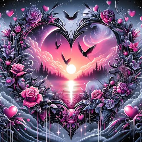 5D Heart and Flower Diamond Art Kits for Adults, DIY Diamond Painting Kits | Diamond Dot for Adults, Small Dimond Art Paintings, Full Drill Gem Painting, Crafts for Adults, Home Wall Decor (14x14inch) - color: QY152