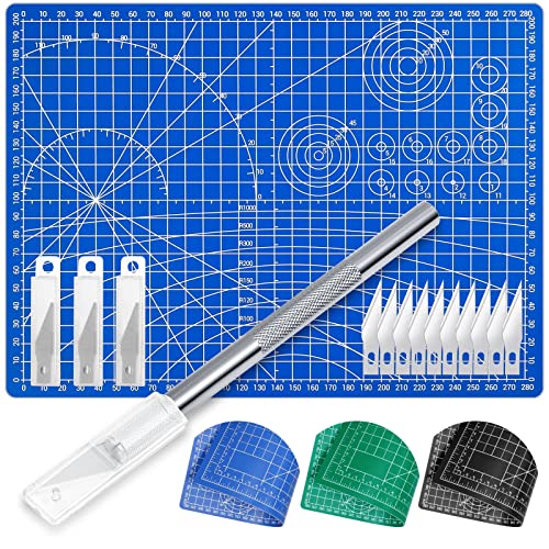 Anezus Exacto Knife Hobby Cutter with A4 Self Healing Cutting Mat Hobby Knife Set with 30 PCS Exacto Blades Precision Art Knife for Crafts Paper Scrapbooking Stencil - color: B.blue