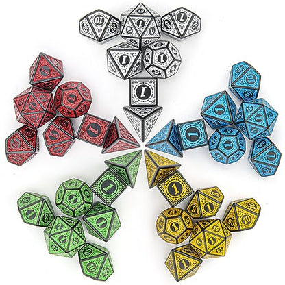 Coyeekn 35Pcs Retro DND Polyhedral Dice Set with Storage Pouch | 5 Complete Polyhedral Dice Sets (D4-D20), Great for D&D, MTG & Tabletop RPG Games - color: 35pcs-retro Sets