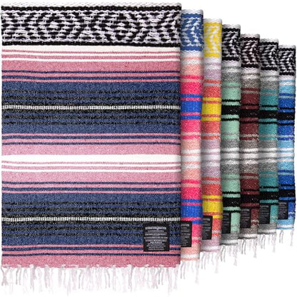 Hydration Nation Authentic Large Handwoven Mexican Blanket - Soft Yoga- Durable Serape- Lightweight Falsa, Beach, Camping, Picnic, Outdoor Blanket 70"x50" - Rose Pastel - color: Rose Pastel