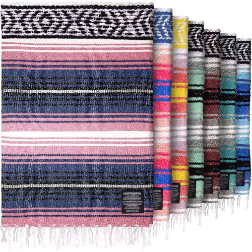 Hydration Nation Authentic Large Handwoven Mexican Blanket - Soft Yoga- Durable Serape- Lightweight Falsa, Beach, Camping, Picnic, Outdoor Blanket 70"x50" - Rose Pastel - color: Rose Pastel