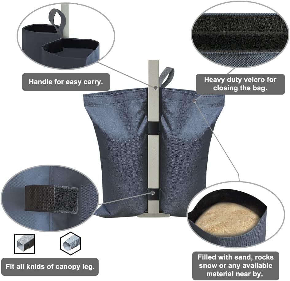 Eurmax USA 130LBS Weight Capacity Pop up Gazebos Weights Sand Bags for Pop up Canopy Tent Pergola Outdoor Instant Canopies, 4-Pack (Without Sand) Grey - color: Gray, style: Twin Cylinder Sand