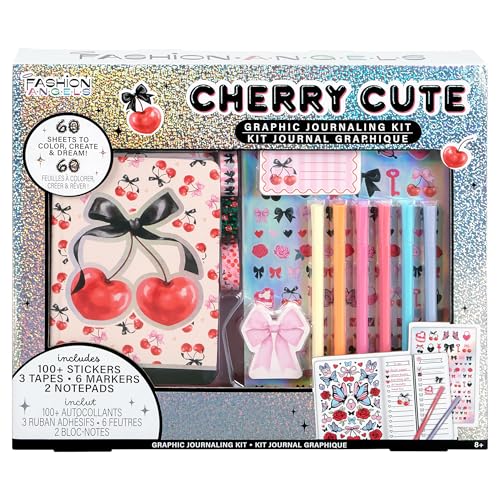 Fashion Angels Cherry Cute Graphic Journaling Kit | DIY Stationery & Writing Set with Journal, Notepads & More, Creative Arts & Crafts Gift for Ages 8+ - style: Cherry Cute