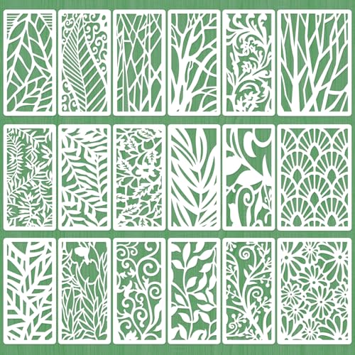 18 Pcs Mixed Stencils for Crafts Reusable Layering Templates Featuring Leaf Branches Floral & Foliage Texture Patterns Stencils for Painting on Wall Wood Paper Furniture and Canvas - style: Style 1