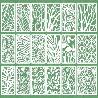 18 Pcs Mixed Stencils for Crafts Reusable Layering Templates Featuring Leaf Branches Floral & Foliage Texture Patterns Stencils for Painting on Wall Wood Paper Furniture and Canvas - style: Style 1