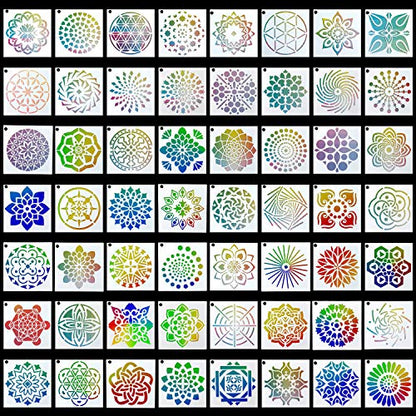 Augshy 56 Pack Mandala Stencils for Dot Painting on Wood Furniture | Mandala Painting Stencils, Wood Furniture Decoration, DIY Rock Art Projects, 3.6x3.6 Inch - style: Mandala