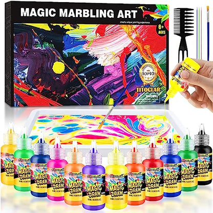 Water Marbling Paint Kit, DIY Arts and Crafts Kit for Girls & Boys 4-8 6-12, Creative Art Supplies, Birthday Gifts for Kids Ages 3+ - color: Yellow Green Blue Pink Red Purple