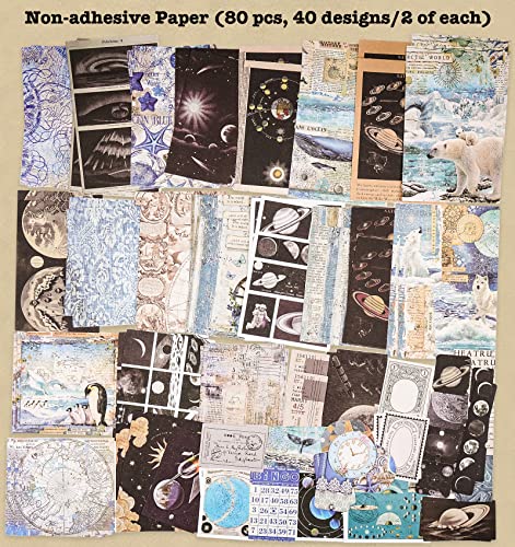 Knaid 200 Piece Vintage Ephemera Bundle - Paper & Sticker Kit for Junk Journaling, Scrapbooking, Planners, Bullet Journals, Collage, Decoupage - Black/Blue Tones - style: Black & Blue