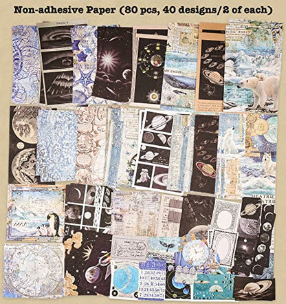 Knaid 200 Piece Vintage Ephemera Bundle - Paper & Sticker Kit for Junk Journaling, Scrapbooking, Planners, Bullet Journals, Collage, Decoupage - Black/Blue Tones - style: Black & Blue