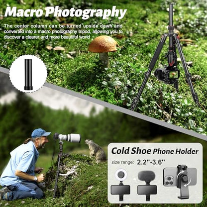 JOILCAN 81" Tripod for Camera Phone, 83" Aluminum Camera Tripod Monopod | Tall DSLR Tripod with 360° Ball Head, Heavy Duty Travel Tripod for Binoculars Spotting Scope Telescope, Payload 35lb - color: Rose