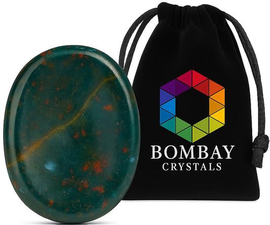 Natural Polished Thumb Palm Crystal for Meditation, Bloodstone Worry Stone for Stress Relief, Anxiety Support & Pocket Reiki Healing - color: Bloodstone