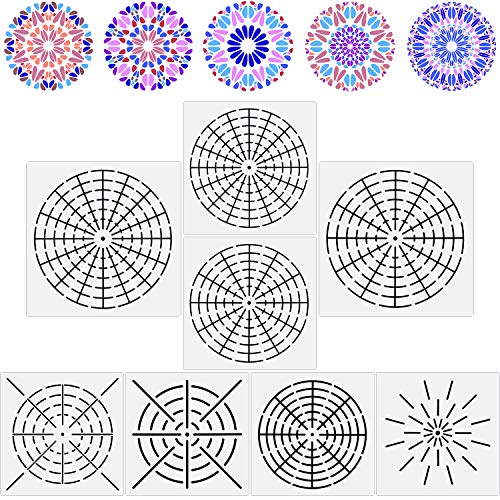 Outus 8 Pieces Mandala Dotting Stencils Reusable Mandala Stencil Template Set 8/12/16 Segment Painting Drawing Templates for Wood, Fabric, Glass, Metal, Walls DIY Painting Art Projects