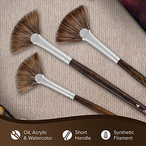 Silver Brush Limited Monza Fan Oil and Acrylic Paintbrush, Size 4 | Short Handle, Fine Point Stiff Synthetic Mongoose Bristle, Textured Strokes, Softening, Blending, Superb Paint Absorbency