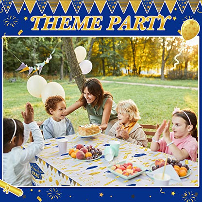 Kinlop 3 Pcs Graduation Tablecloths Class of 2026 Graduation Party Decoration Supplies 51 x 108 Plastic Congrats Grad Table Covers Disposable Graduate Tablecloths(Blue, Gold) - color: Blue, Gold