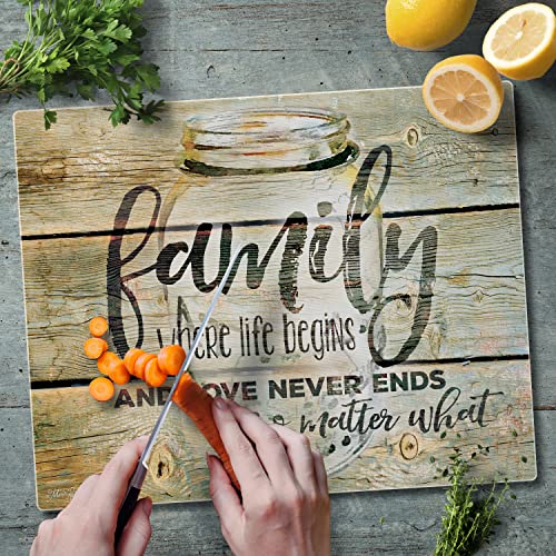 CounterArt Family Time 3mm Tempered Glass Cutting Board 12" x 15" | Serving Board, Charcuterie Board, Countertop Protection - color: Family Time