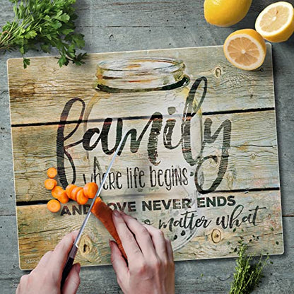 CounterArt Family Time 3mm Tempered Glass Cutting Board 12" x 15" | Serving Board, Charcuterie Board, Countertop Protection - color: Family Time