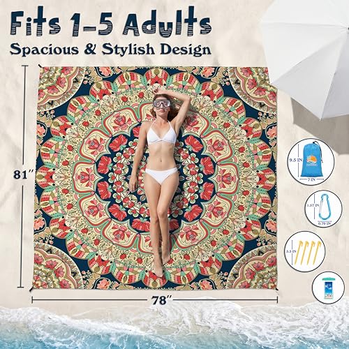 Aroveea Beach Blanket Waterproof Sandproof 78''X81''/10'X9' Oversized Mat - color: Mandala5, size: 78''x81''