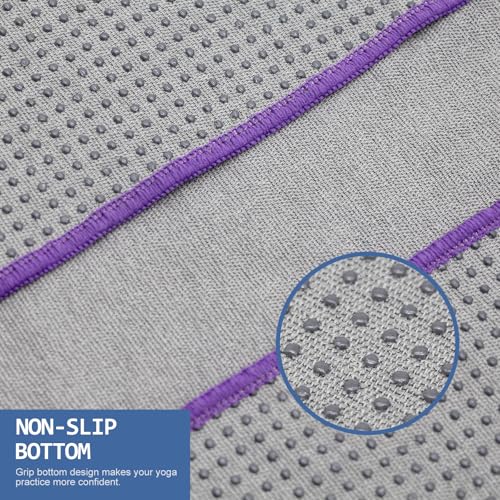Eunzel Hot Yoga Towel - Microfiber Non Slip Yoga Mat Towel with Grip Dot Sweat Absorbent Towel for Hot Yoga, Pilates and Fitness 72" x 24", Dark Grey/Purple - color: Grey/ Purple