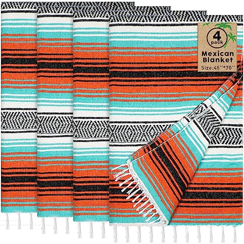 Oudain 4 Pack Mexican Blankets 45 x 70 Inch Woven Serape Throw Blanket, Baja Yoga Blanket for Beach Picnic Camping Boho Couch Decor Travel Outdoor (Delicate Color) - color: Delicate Color