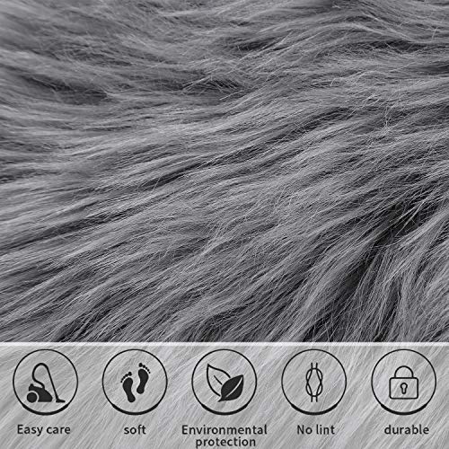 Softlife Grey Faux Fur Sheepskin Chair Cover Seat Cushion Pad Super Soft Area Rugs for Living Bedroom Sofa Dorm (1.6ft x 1.6ft) - color: Grey