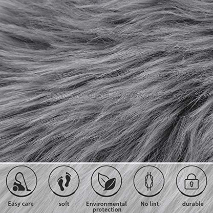 Softlife Grey Faux Fur Sheepskin Chair Cover Seat Cushion Pad Super Soft Area Rugs for Living Bedroom Sofa Dorm (1.6ft x 1.6ft) - color: Grey