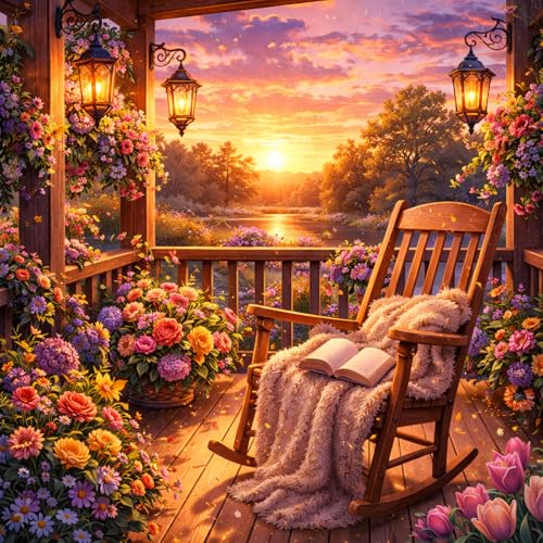 wavaiov Garden Courtyard Diamond Art Kits for Adults, 5D DIY Spring Landscape Diamond Painting Kits for Beginners, Flower Floral Full Round Dots Drill Gem Art Kit for Home Decor 12x12Inch - color: XYJ103