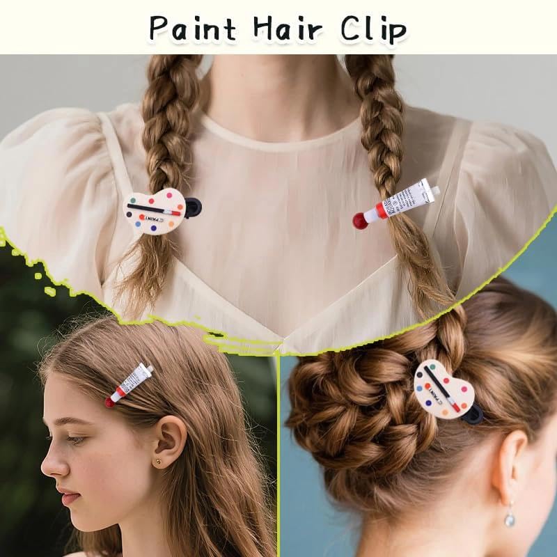 Art Palette Hair Clips Set for Women Cute Paintbrush Hairpins Barrettes for Girls Art Lovers Hair Accessory for Artists Painters Funny Oil Painting Brush Hairs Clips Pins