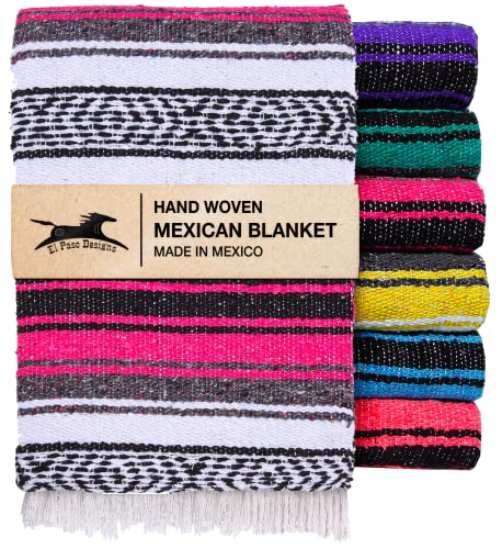 El Paso Designs Mexican Yoga Blanket – Colorful Falsa Serape Throw for Yoga, Beach, Picnic, Saddle, or Home Décor – Soft Woven Boho Blanket (Pink) - color: Pink