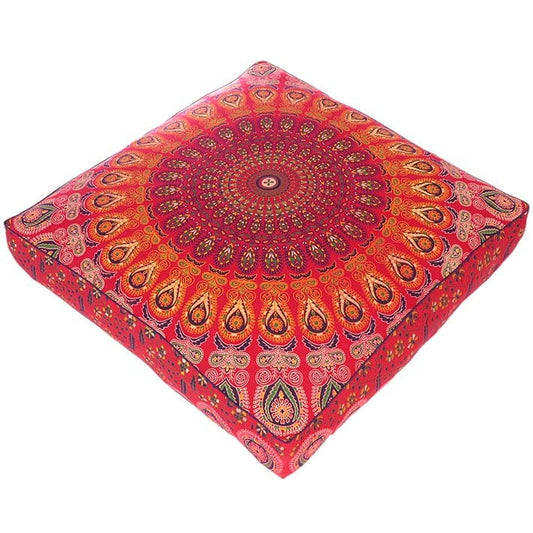 Mandala Floor Pillow Cover Meditation Cushion Seating Throw Hippie Round Colorful Decorative Bohemian Indian Pouf Ottoman Handmade Cover ONLY (Red, 35" x 35") - color: Red, size: 35" x 35" (Pack of 1)