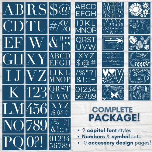Boutique Stencil Template Kit | 45 Reusable Pieces | Lettering Uppercase Both Large & Small | Numbers, Punctuation, Butterfly, Animal, Bee, Leaf & Flowers | for Arts Crafts Painting Wood (Luxury Kit) - style: Luxury Stencils