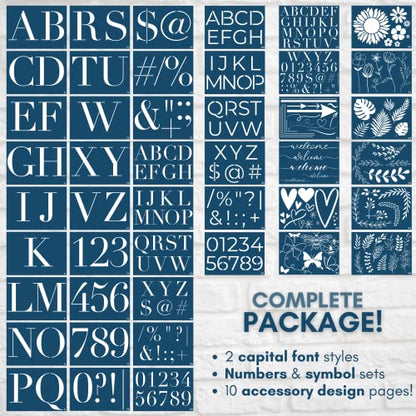 Boutique Stencil Template Kit | 45 Reusable Pieces | Lettering Uppercase Both Large & Small | Numbers, Punctuation, Butterfly, Animal, Bee, Leaf & Flowers | for Arts Crafts Painting Wood (Luxury Kit) - style: Luxury Stencils