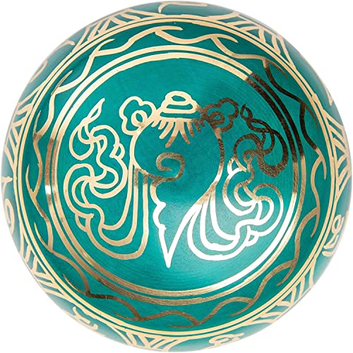 Tibetan Singing Bowl Set - Authentic Handcrafted Mindfulness Meditation Holistic Sound 7 Chakra Healing by Himalayan Bazaar (Turquoise) - color: Turquoise Blue