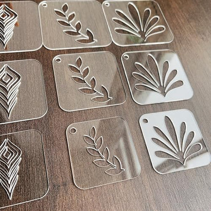NUO RUI Mandala Stencil Set, Clear Acrylic, 2mm Thick, 5 Assorted Designs in 3 Sizes, with Metal Ring, for Dot Art and Painting