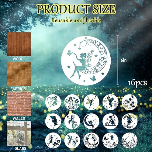 Keluna Fairy Stencils for Painting - 16 Pcs Template for Scrapbook Decor, Flower Moon Stencils for Painting on Wood Glass Canvas Decor, Tooth Fairy Wild Flower - style: fairy