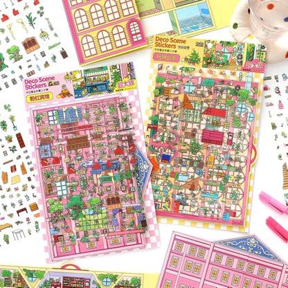 2PCS Foldable 3D Sticker Scene Book for Adults & Teens, DIY Isometric House Scenes, Large Build-Your-Own Room Sticker Set, Relaxing Sticker Therapy Art Kit - style: Budapest Hotel