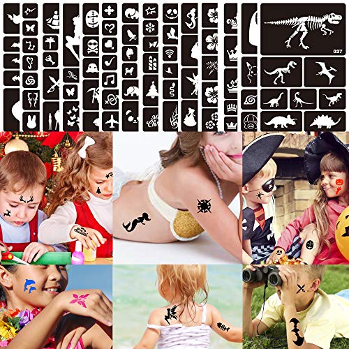 Konsait 262pcs Temporary Tattoos Stencils for Kids, Face and Body Paint Stencils Kit, Girl Boy Glitter Tattoos for Kids School Show Birthdays Halloween Christmas Party Favor Supplies