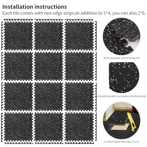 0.8in Thick 48 Sq Ft Gym Flooring for Home Gym, 12 Tiles Workout Exercise Equipment Mats, Rubber Top with EVA Foam, Interlocking Puzzle Floor Tiles for Fitness Room, Protective Flooring Mat - size: 0.8in