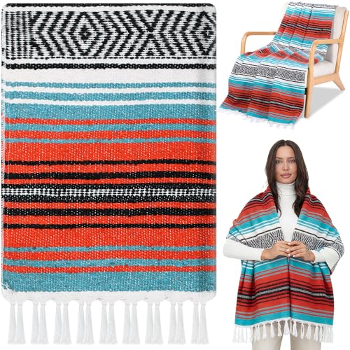 Oudain Mexican Blanket Woven Authentic Falsa Throw 45 x 70 Inch – Authentic Baja Serape Saddle Blanket Outdoor for Restorative Yoga, Beach, Picnic, Couch, Car Travel(Boho Festival) - color: Boho Festival