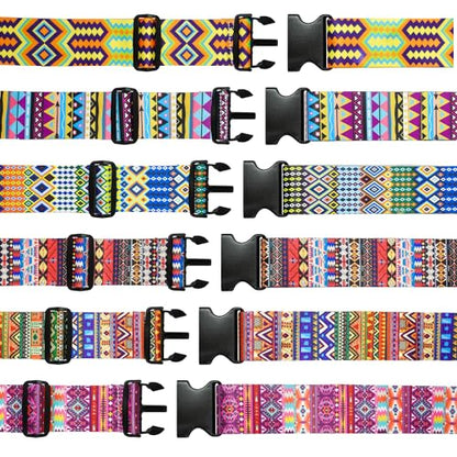 6 Pieces Luggage Straps Patterned Luggage Strap Suitcase Straps Luggage Belt Adjustable Travel Luggage Belt Strap with Quick Release Buckle, 2 inches Wide by 72 inches Long (Folk Style) - style: Folk Style