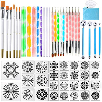 Augshy 58PCS Mandala Dotting Tools Set with a Blue Zipper Waterproof Storage Bag for Painting Rocks - style: Mandala Style A